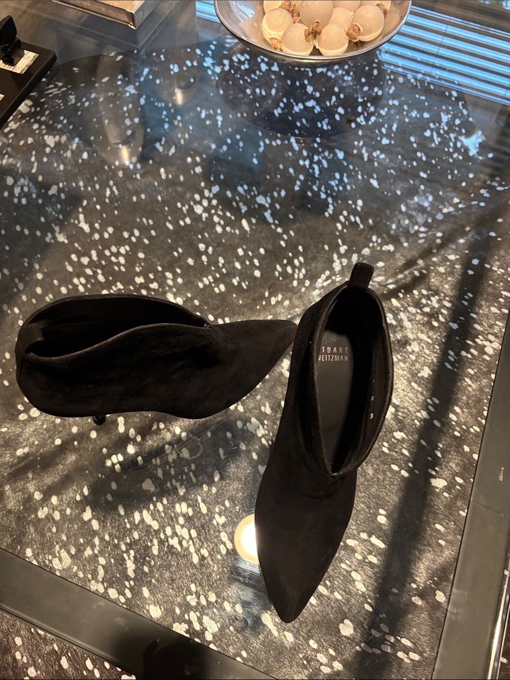Stuart Weitzman Black Suede Pointed Ankle Booties